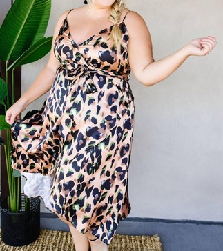 wild muse wrap dress in brown leopard