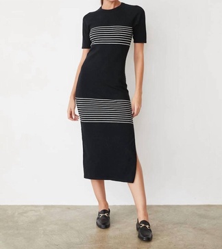 light soft knit stripe dress in black