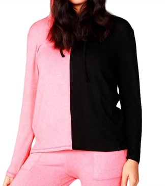 color block hoodie in black/coral