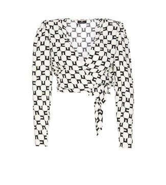 Elisabetta Franchi Allover Logo Printed Cropped Blouse