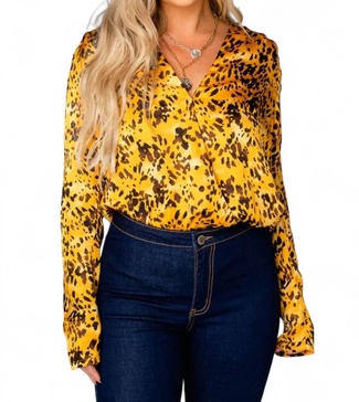 melissa surplice long sleeve bodysuit in tortoiseshell