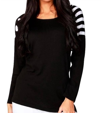 dot stripe scoop top in black/white