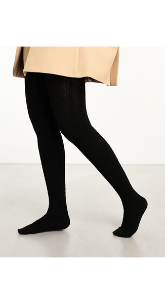 Lindex small cable knit tights in black