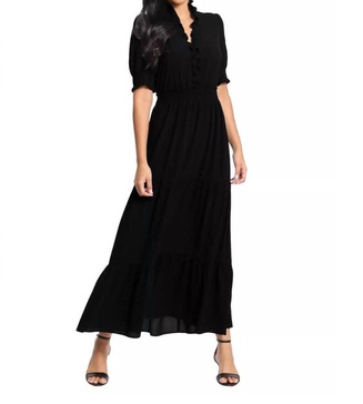 solid ruffle crepe maxi dress in black