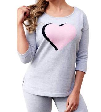 3/4 sleeve heart crew top in gray