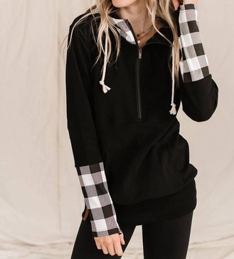 halfzip sweatshirt in checks out black