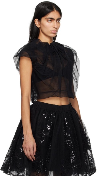 Black Pleated Neck Blouse