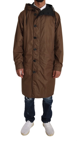 Dolce & Gabbana  Black Brown Hooded Reversible Raincoat