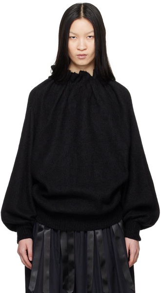 Black Gathered Pleated Neck Sweater