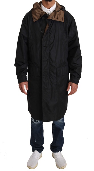 Dolce & Gabbana  Black Brown Hooded Reversible Raincoat