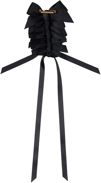 Black Long Rosette Bow Brooch