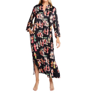 N Natori womens Geisha- Printed Satin Caftan Length 52" Bathrobe