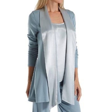 shelby satin trimmed robe with pockets in morning blue