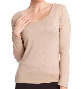 long sleeve scoop neck top in champagne