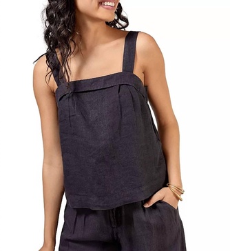 ami linen tank top in caviar black