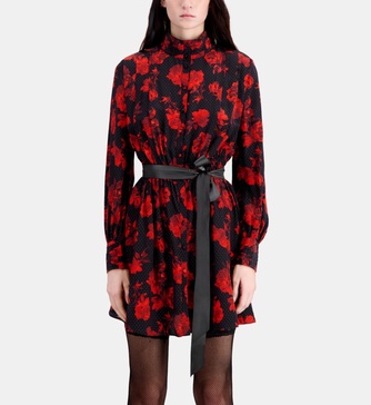 short printed silk shirt dress