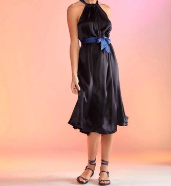 salerno silk halter dress in black