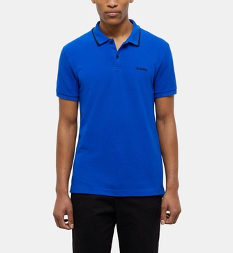 blue polo shirt