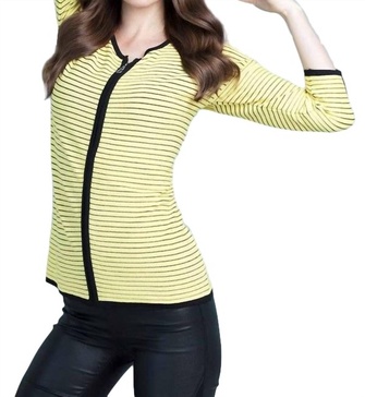 zip-front striped cardigan in yellow