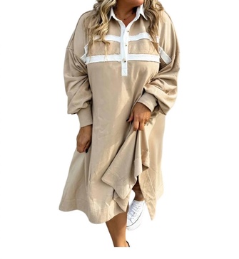 varsity jersey dress in beige