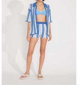 dahlia top in marine blue stripe