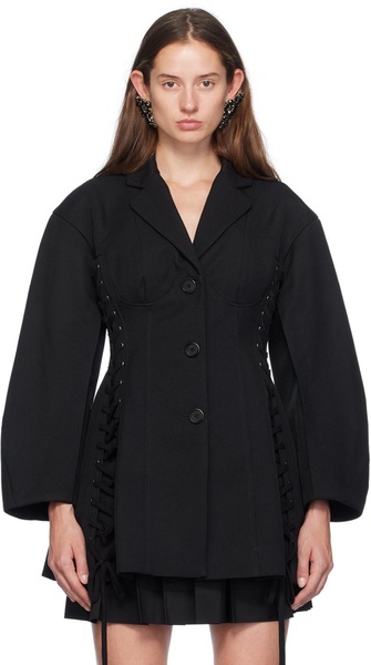 Black Puff Sleeve Sculpted Corset Jacket