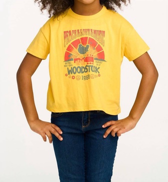 kids girls woodstock peach & love & music tee in gold