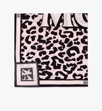 leopard print logo silk scarf