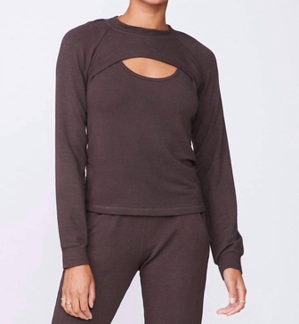 women's peekaboo sweatshirt in cocoa