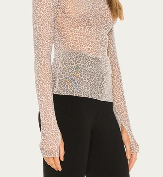 zadie power mesh turtleneck top in femme leopard