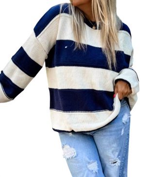 kadie striped knit sweater in white/navy