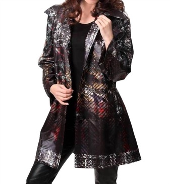 snap-front rain jacket in black multi