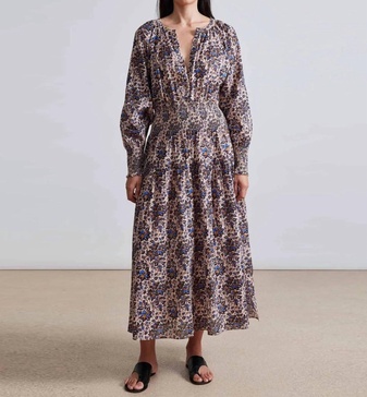 la ventura maxi dress in folk foliage light