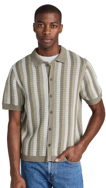 Vince Men's Crochet Stripe Button Down Shirt