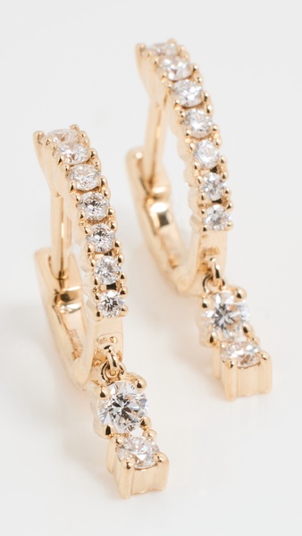 14k Prong Set Double Drop Huggie Earrings