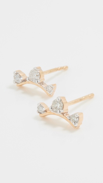 14k Gold Three Diamond Amigos Curve Post Earrings