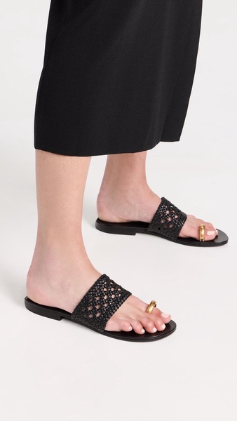 Ariana Woven Leather Sandals with Metal Toe Ring