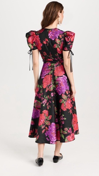 Red and Purple Floral Printed Silk Twill Dress