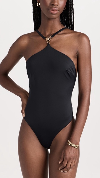 VERSACE High Cut Black Medusa Head Swimsuit