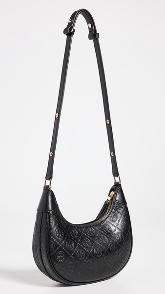 T Monogram Debossed Crescent Bag