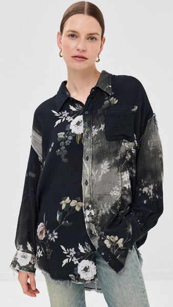 Shredded Seam Drop Neck Shirt