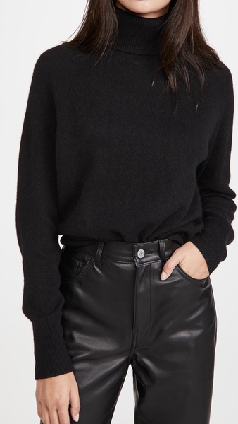 Ribbed Trim Cashmere Turtleneck