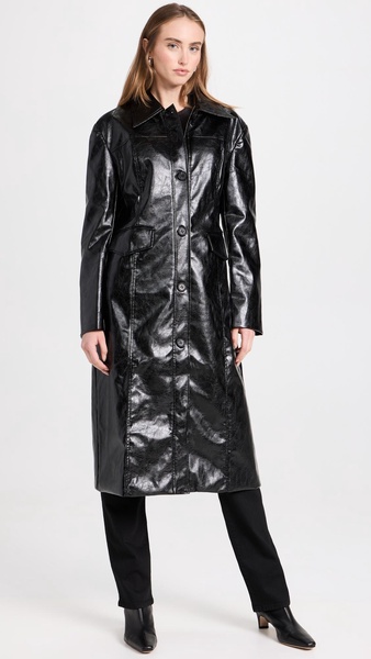 Faux Leather Midi Coat