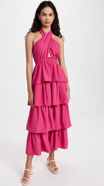 Crossed Halter Neck Tiered Maxi Dress