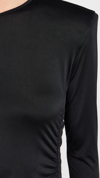 Micro Jersey Shoulderpad Fitted Crewneck Top