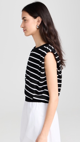 Stripe Sleeveless Pleated Knit Top