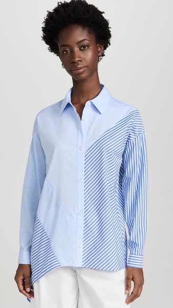 Cotton Asymmetrical Stripe Mix Shirt