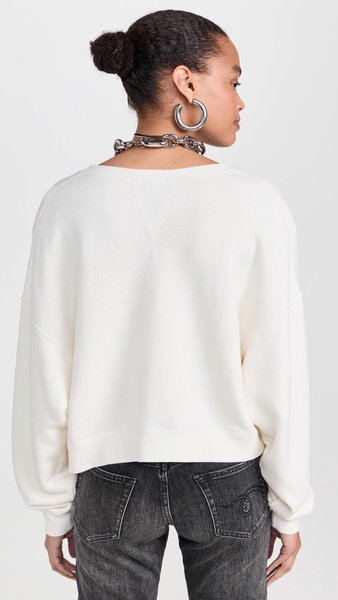 New York Cropped Crew Neck Sweatshirt with Front Slit