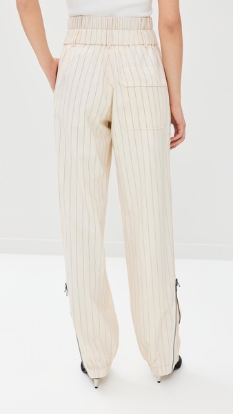 Pinstripe Wool Suiting Zipper Pants