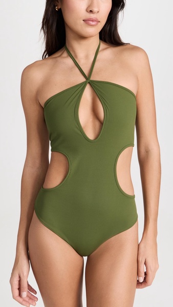 Halterneck cutout swimsuit